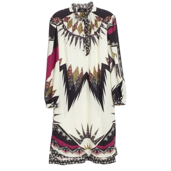 ETRO Gimmie Patchwork Boho Long Sleeve Wool & Silk Shift High-Low Mini Dress NEW - Picture 10 of 15
